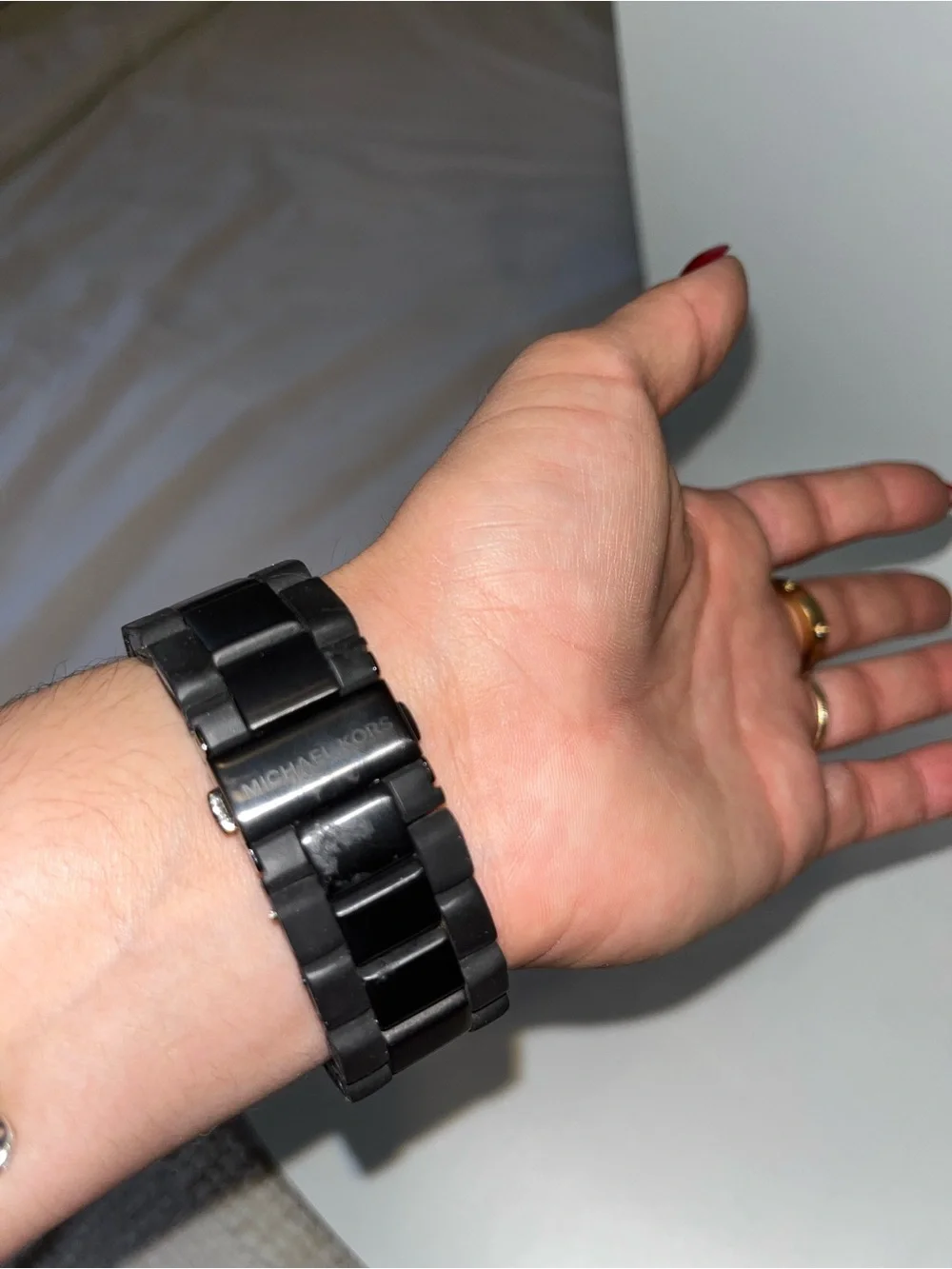 Michael Kors Bold Orange Dial Black Metal Bracelet Watch